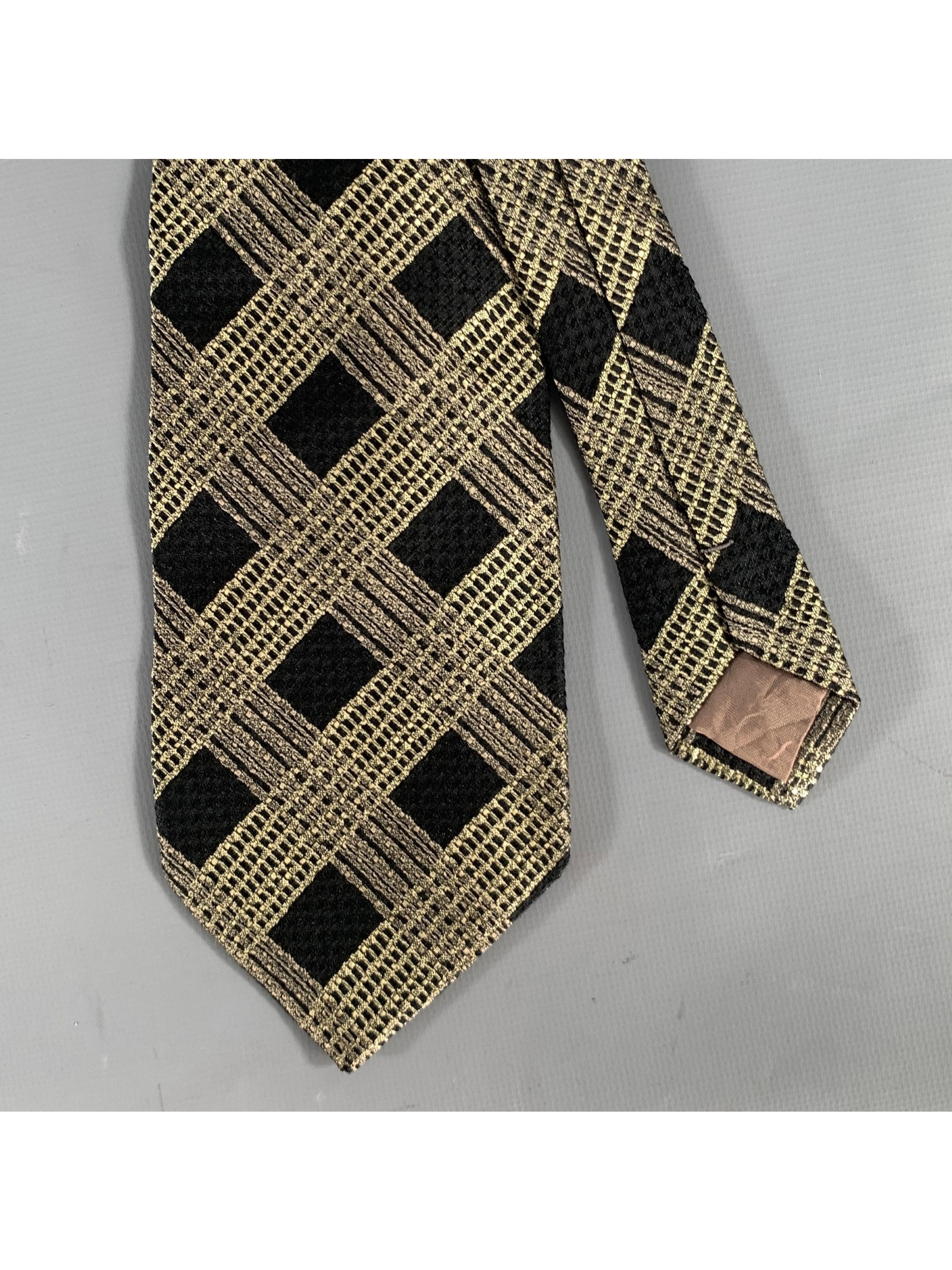 Issey Miyake Black Tan Lines Silk Tie